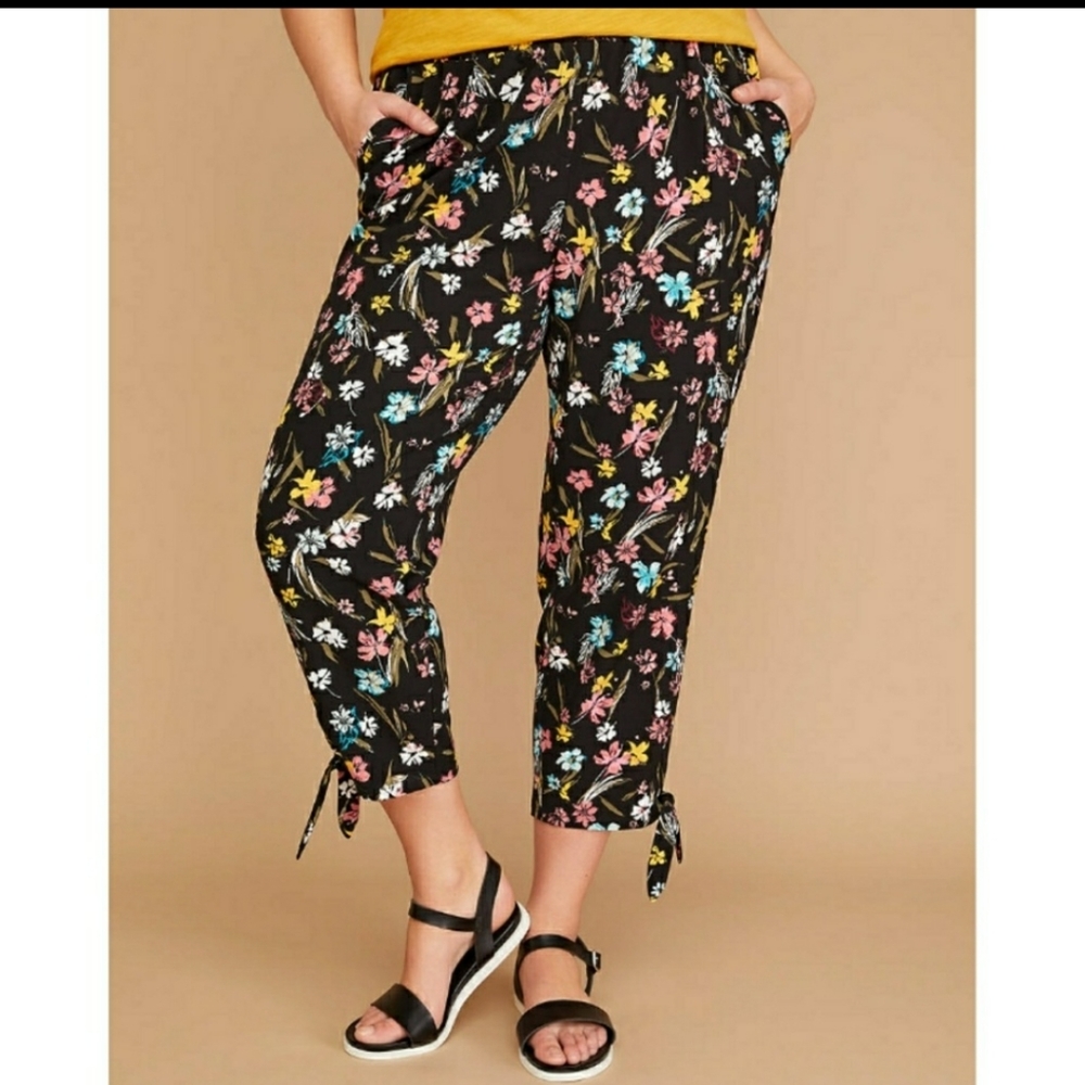 Lane Bryant Black and Pink Cropped Floral Jumpsuit